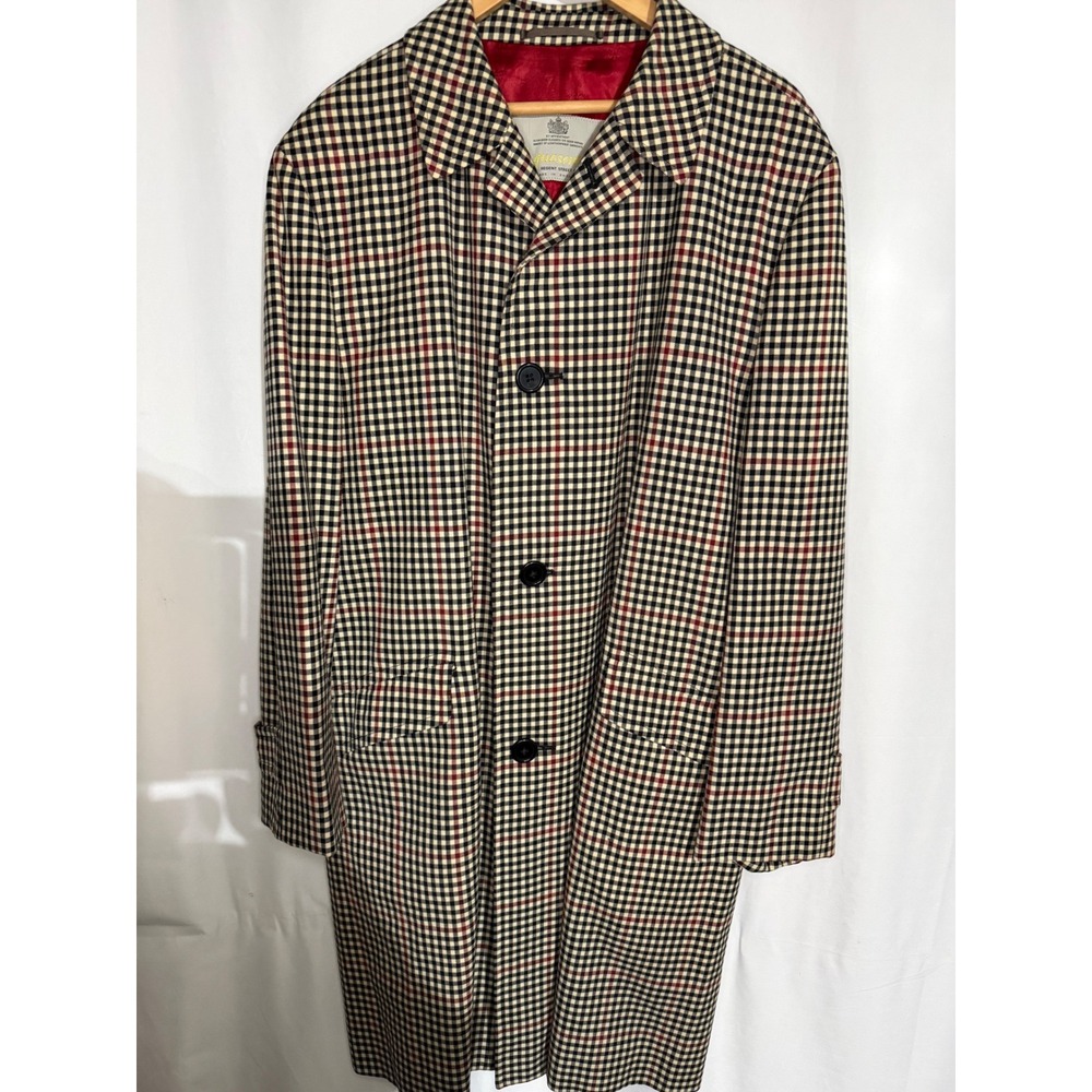 Vintage Aquascutum London Pure Worsted Wool Check Overcoat Made in England Mens
